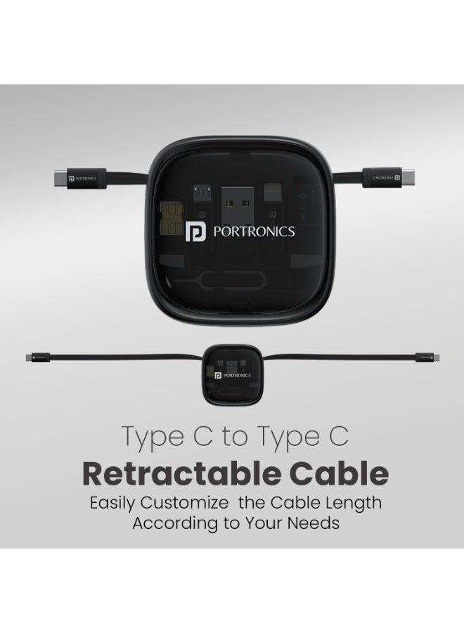 بورترونيكس Portronics Snapcase 2 60W Multifunctional Fast Charging Data Cable Kit With Retractable Cable, Conversion Set USB A & Type C to Male Micro/Lightning,Sim Storage,Sim Eject Pin - Image 4